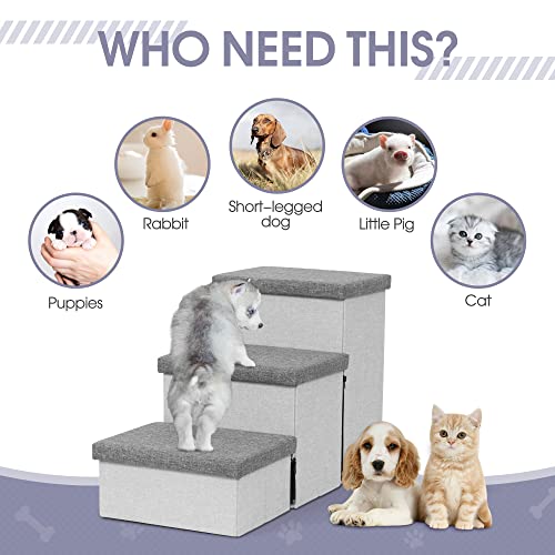 Dog Stairs With Storage, Foldable Dog Steps For Small Dogs, 3 Tiers Non-Slip Pet Stairs For High Beds Or Couch And Sofa, Hold Up To 50 Lbs Pet Dog Cat #TOP4