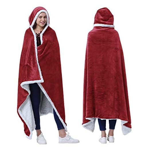 Catalonia Hooded Blanket Poncho | Wearable Blanket Wrap with Hand Pockets | Comfy Sherpa Fleece Throw Cape for Children and Adults,Womans Gift
