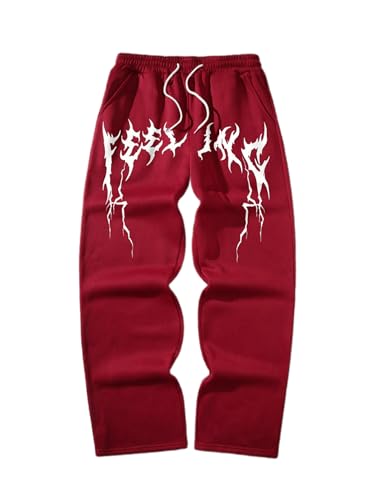 SHENHE Men's Stacked Sweatpants Graphic Loose Sweatpants Straight Leg Baggy Pants Streetwear
