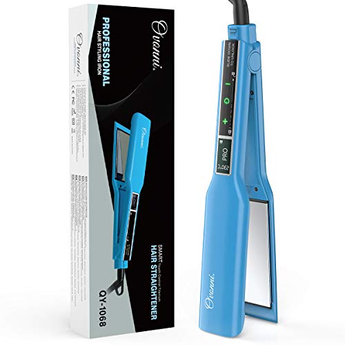 Ovonni - Plancha de pelo Smart Touch, pantalla digital LCD y placas extra anchas, doble voltaje, apagado automático, antiestático, con temperatura ajustable 50  230 °C