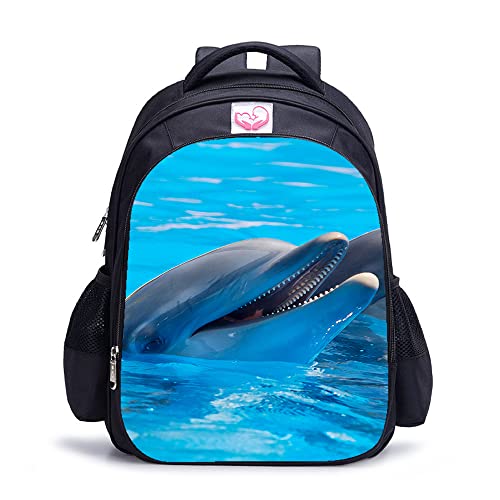 Sac à dos imprimé 3D dauphin - Grand cartable scolaire 16 pouces