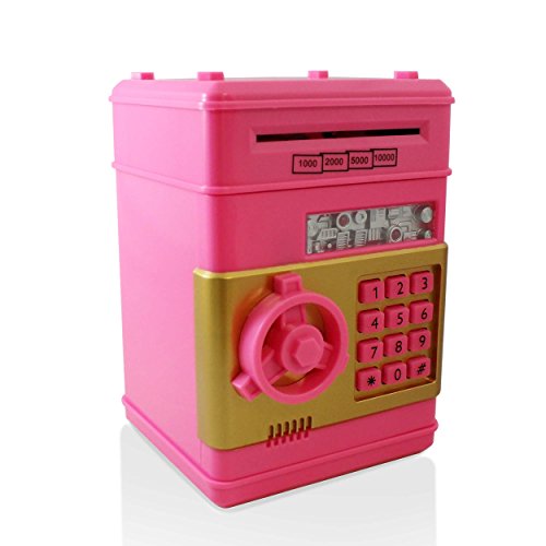 Safe Coin Bank For Kids - Authentic ATM Money Saver Keeps Cash, Toys, and Jewelry Inside Safe Inside - Auto Insert Bills and Electronic Password - Cool Piggy Bank Makes A Great Birthday Gift
