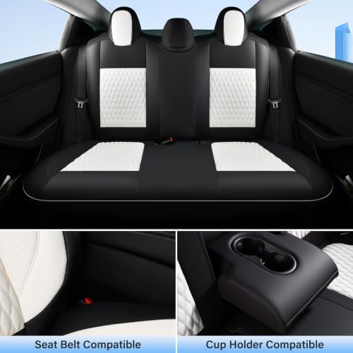 Image of Coverado Car Seat Covers for Tesla Model 3, Full Set 5 Seater, Leatherette Car Seat Covers Front Seats and Rear Back Custom for Tesla Model 3 2024 2025 New Blackwhite
