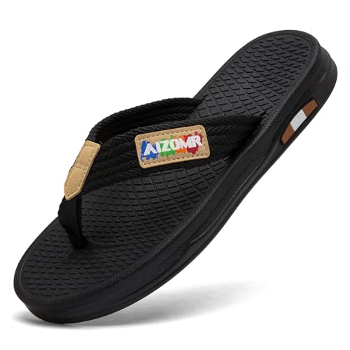 Image of Mens Flip Flops Thong Sandals Lightweight Comfortable Summer Beach Slides Soft Cushion Footbed Open Toe Slippers for Pool Showers Dorms Water Friendly Indoor and Outdoor