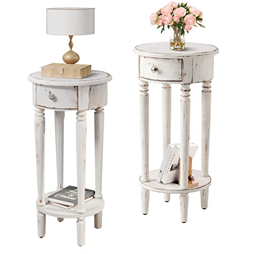 COSIEST Tall End Table with Drawer Sets of 2, Round