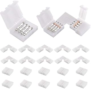 EKSAVE 4 Pin RGB LED Light Strip Connectors 12V 72W 10mm L Shape led connectors for SMD 5050 Multicolor LED Strip (20Pcs)