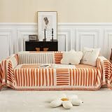 Manta versátil extragrande para sofá, elegante patrón a rayas para sofás de 1, 2, 3, 4 plazas, sofás, camas y sillones, color naranja, 180 x 300 cm