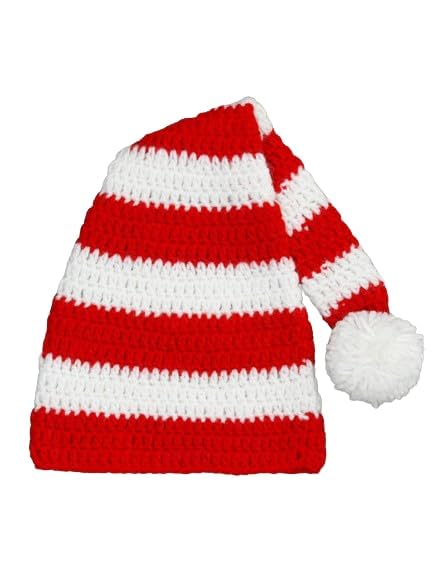 Image of Handmade Knitted Self Design Woolen Beanie Cap for Kids - White & Red 6-12 M | Winter Cap for Baby | FUNCAP56-6-12 M