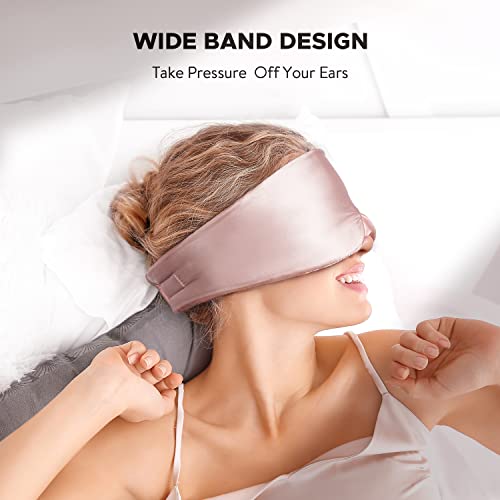LitBear Silk Sleep Mask for Side Sleeper, Eye Mask Sleeping for Women Men 100% 22 Momme Pure Mulberry Silk, Face-Hugging Padded Silk Eye Cover for Sleeping with Adjustable Band (Pink)
