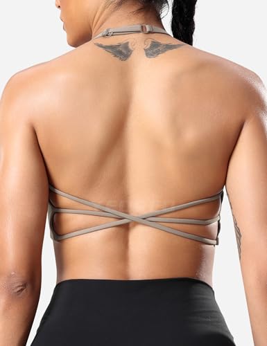 Image of YEOREO Women's Sports Bra Halter Workout Sports Bra Strappy Criss Cross Back Bra Removable Padded Yoga Crop Top