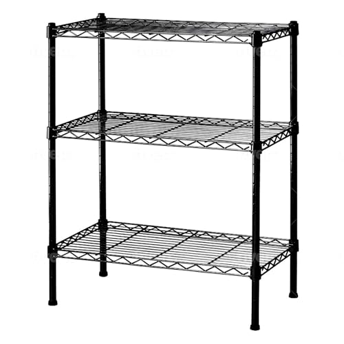 Image of Premium Heavy-Duty 3-Tier Black Metal Wire Storage Rack Shelf Organizer | Adjustable Multipurpose Freestanding Shelving Unit for Home, Office, Kitchen | Size 14 inch D x 30 inch W x 30 inch H Inch