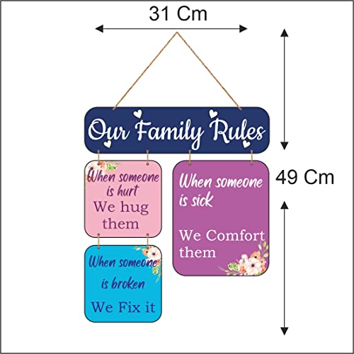 Image of Zesta Family Rules Wooden Wall Hanging Decorative Items /Hanging Home Wall Decor Items /MDF Decoration Items /Cute Wall Art For Living Room /Home Decor Items Living Room