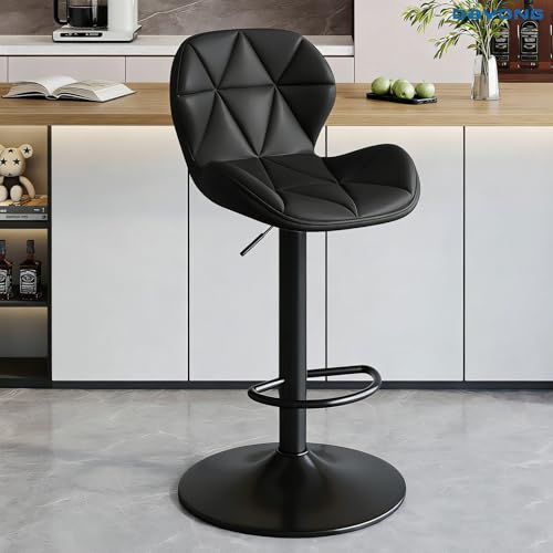 DAYONG Modern Bar Stools, Adjustable Height Counter Stools, Swivel Island Barstool with Curved Back, PU Leather Bar Chairs for Kitchen, Island, Dining Room, 300 LBS Weight Capacity (1, Black)