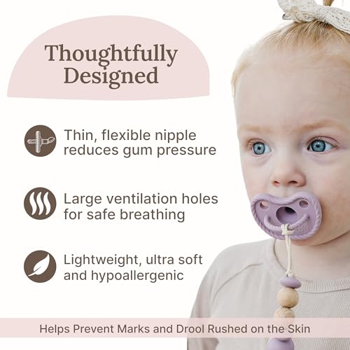 Image of Orthodontic Silicone Pacifiers (Set of 2) - 100% Food-Grade, One-Piece Design, Soft Orthodontic Nipple, Airflow Shield, Multi-Use Pacifier for 0+ Months - Ballerina /Mauve - Mila & Lulu
