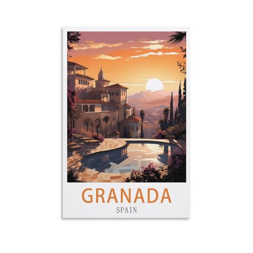 HXHNFERR Posters de voyage vintage Grenade Espagne, 20 x 30 cm, affiches murales et images d'art imprimées pour décoration de chambre à coucher