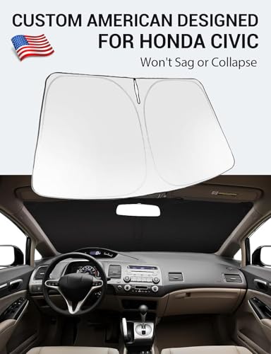 Image of Proadsy 2026 Upgrade Windshield Sun Shade Custom Fit 2006-2011 Civic Foldable Front Sunshade Protector Sun Visor Blocks UV Rays Keep Car Cooler
