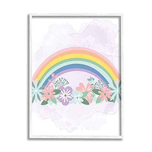 Stupell Industries Tropical Florals Under Playful Rainbow Kids' Illustration, Designed by Kim Allen White Framed Wall Art, 24 x 30