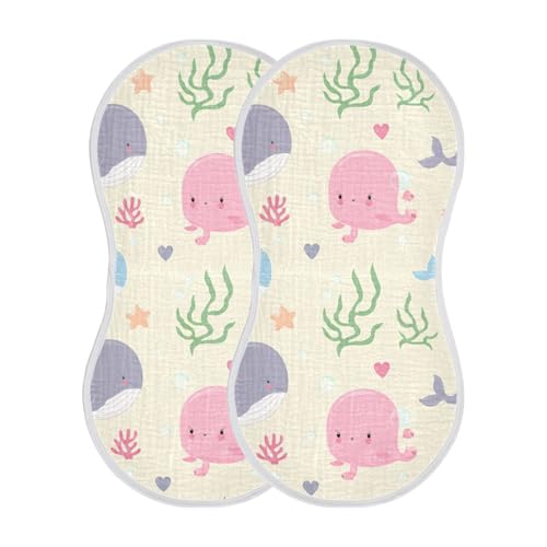 2 Pack Baby Burp Cloths, Soft Absorbent Burping Cloths for Babies, Cotton Milk Spit Up Rags, Large Size for Newborns, Baby Boys and Girls (Cartoon Whales)