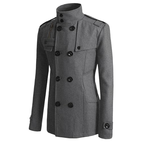 Men'S Classic Notched Collar Trench Coat Double Breasted Wool Blend Pea Coat Casual Cotton Business Overcoat