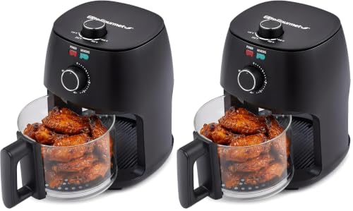 Image of Elite Gourmet Glass Air Fryer, PFAS-Free Basket, 1150W, Black, 2.4 Quart (Pack of 2)