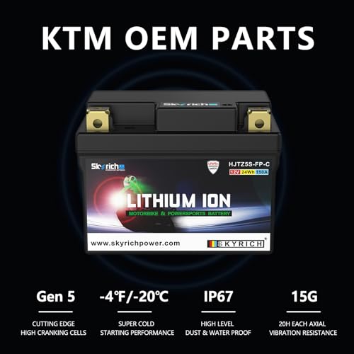 Image of Skyrich HJTZ5S-FP-C Lithium Motorcycle LiFePO4 Battery,12V 2Ah 120A,Battery Compatible with KTM TRIUMPH,79111053000,T2504269,T2502919,Genuine OEM Part,EUDURO, Motocross, Freeride, Offroad,Powersports