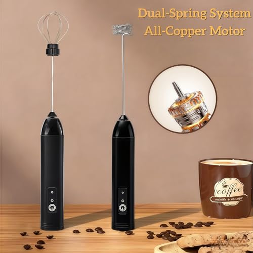 Image of Digead Rechargeable Milk Frother Handheld, 3 Speeds Electric Whisk with 2 Detachable Whisks, USB Coffee Frother Foam Maker for Coffee Latte Cappuccino Matcha, Black
