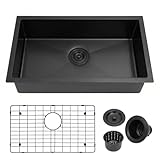 MILOSEN 27''×16''×7'' Black RV Kitchen Sink, 16 Gauge T304 Black Stainless Steel Drop-in/Undermount Kitchen Sinks, Single Bowl Outdoor Camper Sinks, 7 Inch Depth Deep RV Sink with Bottom Grid