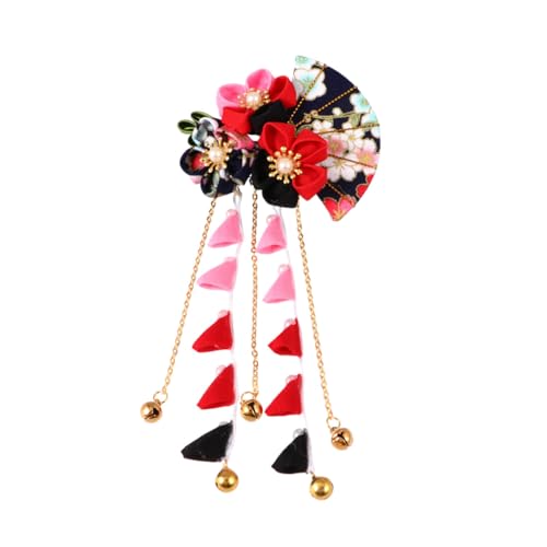 EPIGEIST シー和風手作り髪飾り 長タッセルヘアピン ブラックレッドランダムファン レディースウェディングヘッドドレス 髪留め ヘアアクセ