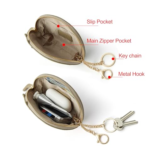 Image of Doris&Jacky Small Leather Coin Purse for Women, Mini Cat Coin Pouch And Animal Zipper Card Holder Wallet With Keychain (1-Grey)