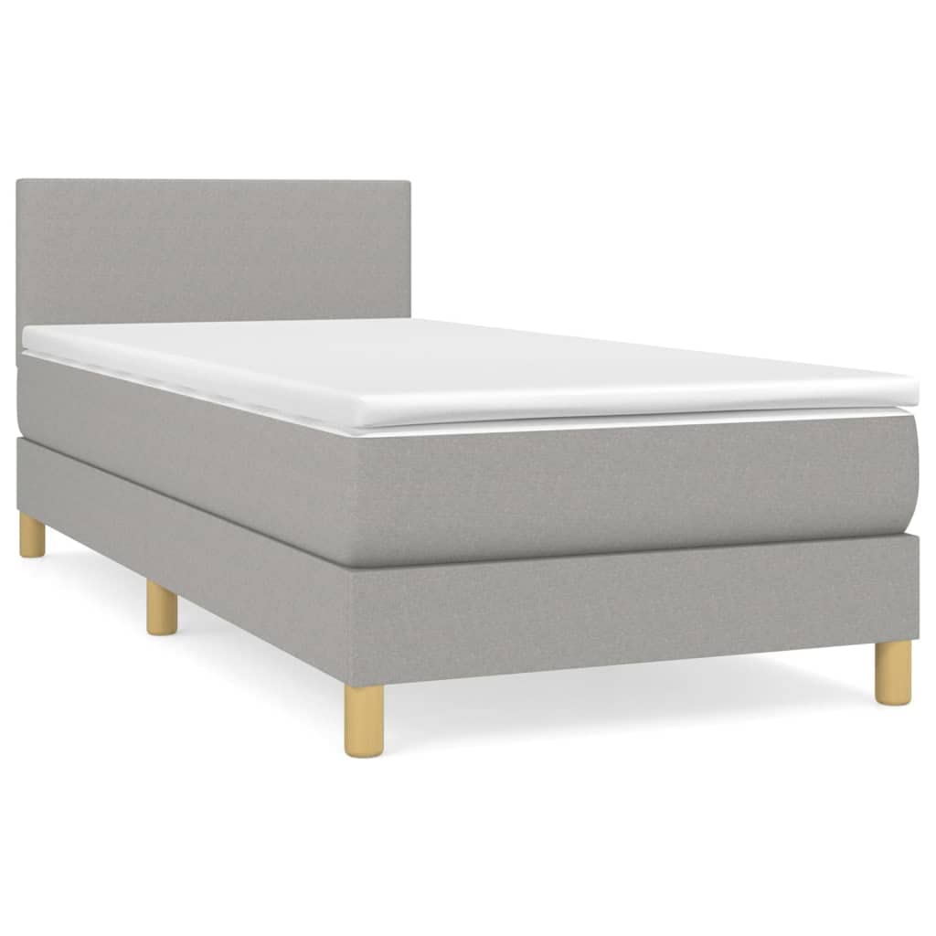 Oddychająca tkanina Regulowany zagłówek Szary 80x200 cm | Łóżko kontynentalne z materacem 80x200 cm, jasnoszare, tkanina, ze sprężynami kieszeniowymi i regulowanym zagłówkiem, średnio