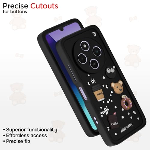 Image of Pikkme Back Cover for Redmi A4 5G / Redmi 14C 5G / Poco C75 5G | Cute Fun Cartoon 3D Bear Silicone Full Body Protection Bumper Cover (Black)