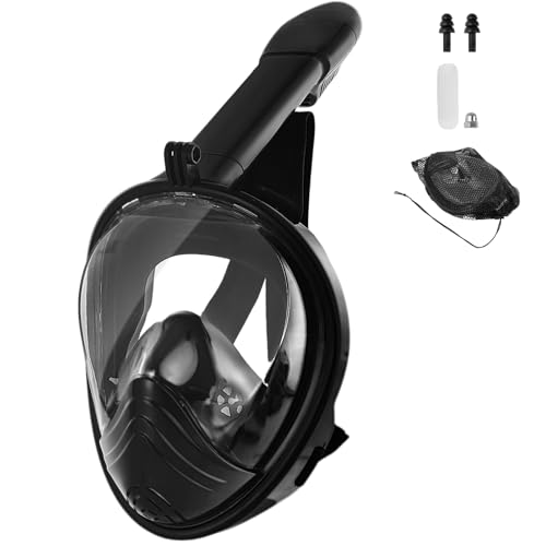 CNMTCCO Schnorchelmaske für Erwachsene, Tauchmaske Erwachsene mit Kamerahalterung, 180° Panoramablick, Anti-Beschlag, CO2-Sicher, Vollgesichtsmaske zum Schnorcheln (Schwarz, L-XL)