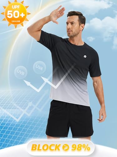 Image of PINSPARK Workout Shirts for Men UPF 50+ Quick Dry Athletic Gym Tee Shirts Mens Short Sleeve Running Cooling Swimming T-Shirt