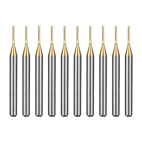Image of Tools 10Pcs 0.8mm TiN Coating Solid Carbide End Mill Engraving Milling Cutter CNC Router Bits for PCB Machine, 1 /8 inch Shank 1BOX