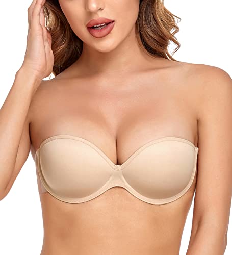 Image of Women's Backless Strapless Sticky Bras Plus Size Underwired Support Seamless Adhesive Push Up Stick on Bra