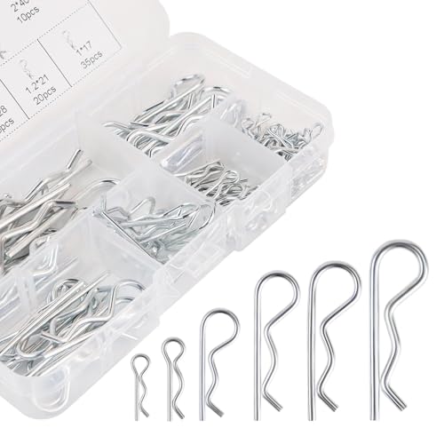 100 Pcs Cotter Pin R Pins Carbon Steel R Clips Zinc Plated Hitch Pins Spring Fastener Assortment Kit Retaining Pin Hair Pin Hairpin Clip 6 Size Heavy Duty R Pin Used for Hitch Pin Lock System (Silver)