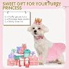 BINGPET Small Dog Wedding Outfit Dress, Dog Cat Tutu Engagement Flower Collar and Crown Veil Set for Girl Dogs, Puppy Wedding Attire Bride Birthday Party Costume for Kittens, Pet Photo Prop, Pink Star