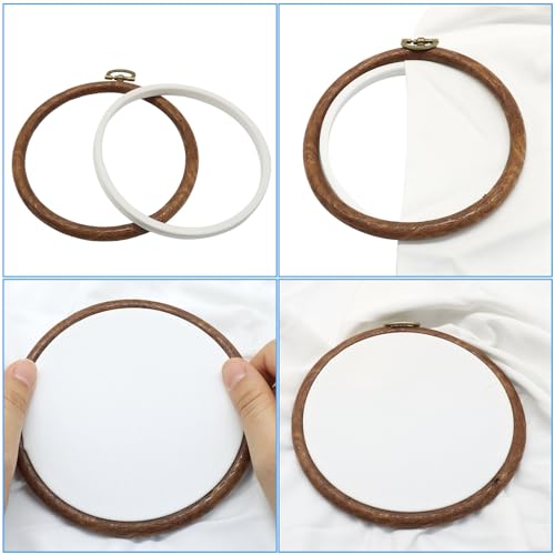 Image of Bonsicoky 15 Pack 5 Inch Round Embroidery Hoops | Wood Look Decorative, PVC Imitated Wood, Vintage Frames, For Hand Embroidery & Cross Stitch Projects