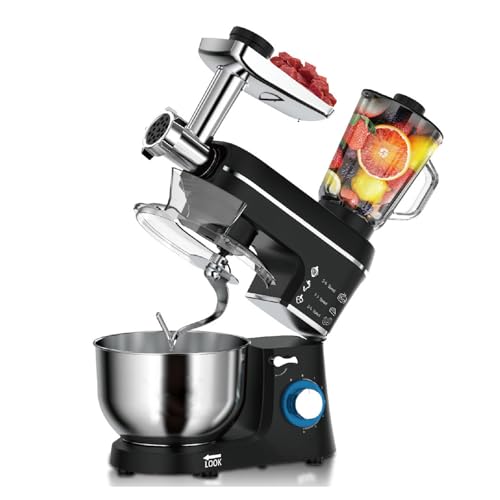 DPLWJPP Batidora de Pie Multifuncional Robot de Cocina 10l Batidora Amasadora con Batidora de 1,5L y Picadora de Carne Robot de Cocina Máquina para Hacer Pasta y Galletas Black