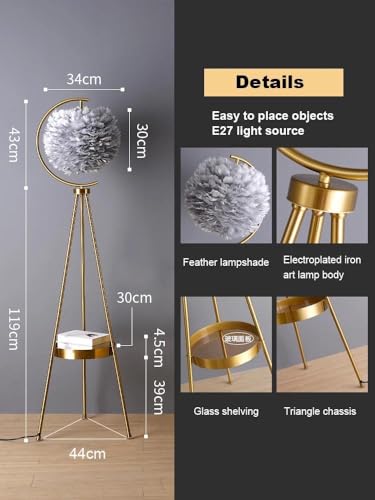 Image of blissbells Modern Feather Shade Tripod Floor Lamp with Gold Metal Frame | Decorative Standing Lamp for Living Room, Bedroom, Corner Lighting | Elegant Nordic Home Decor Floor Light