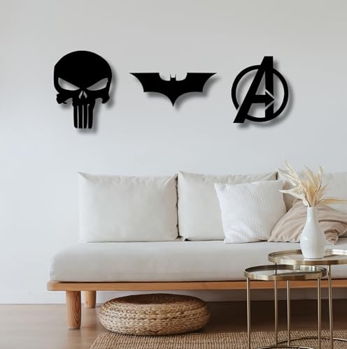 Image of TWIGGY Superhero MDF Wall Decor Set for Home, Office, or Gaming Room, Gift, Anime (pack of 3 | The Dark Knight,Punisher,Avengers)