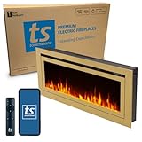Touchstone Sideline Deluxe -Gold Smart Electric Fireplace- 50' Wide- Alexa/WiFi-Enabled- in Wall Recessed- 5 Flame Settings- 9 Flame Colors- 1,500W Heater- Log & Crystal Options- 86275