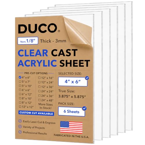 Duco 1/8" Clear Cast Acrylic Sheets, 4"x6" Plexiglass Sheets, 6 Pack