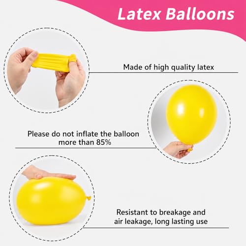 Image of Pink and Yellow Balloon, 12 Inch Hot Pink Yellow Confetti Latex Balloons | with Ribbon Peach Color Theme Party Decorations for Birthday Baby Shower Engagement Decorations