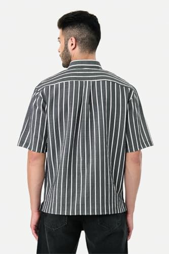 Image of SNITCH Men Casual Plus Size Shirt | Regular Fit Full Sleeve Mandarin Collar Striped Design | Premium Cotton Linen Blend & Breathable Fabric for Office & Everyday Wear