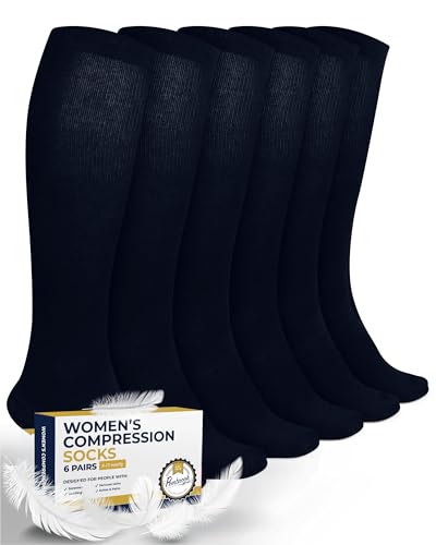 Image of Pembrook Light Compression Socks for Women - 6 Pairs | 8-15 mmHg Navy | Mild for Nursing, Traveling, Running | Graduated