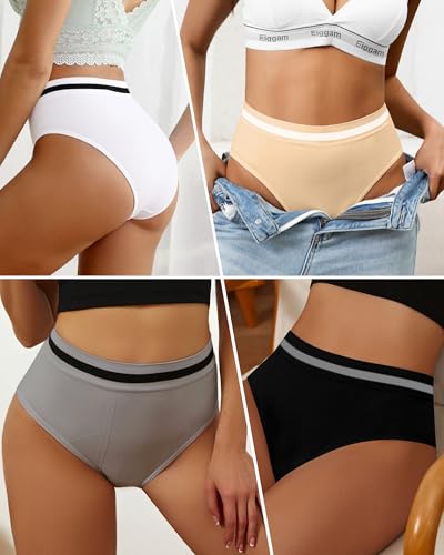 Eiggam Breathable Wicking Underwear High Waist Bikini Underwear Slight Tummy Control Panty Elastic No Show Cheeky Panty Pack4