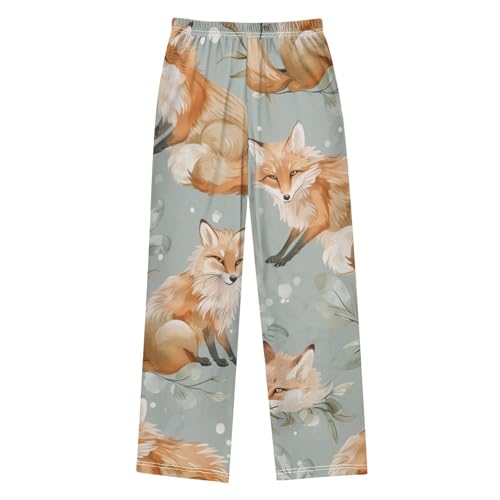 Fox Floral Boys Long Pants Soft Trousers Elastic Waist Kids Lounge Bottoms with Pockets S-XL2