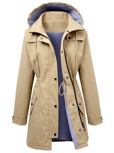 Long Rain Jacket Waterproof Rain Coat with Hood Outdoor Raincoat Windbreaker for Women