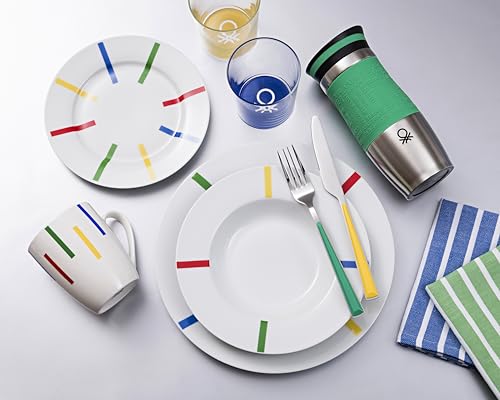 Image of UNITED COLORS OF BENETTON. BE110 Set of 4 Mugs 11 cm 360 ml New Bone China Colour Stripes House Benetton, Earthenware